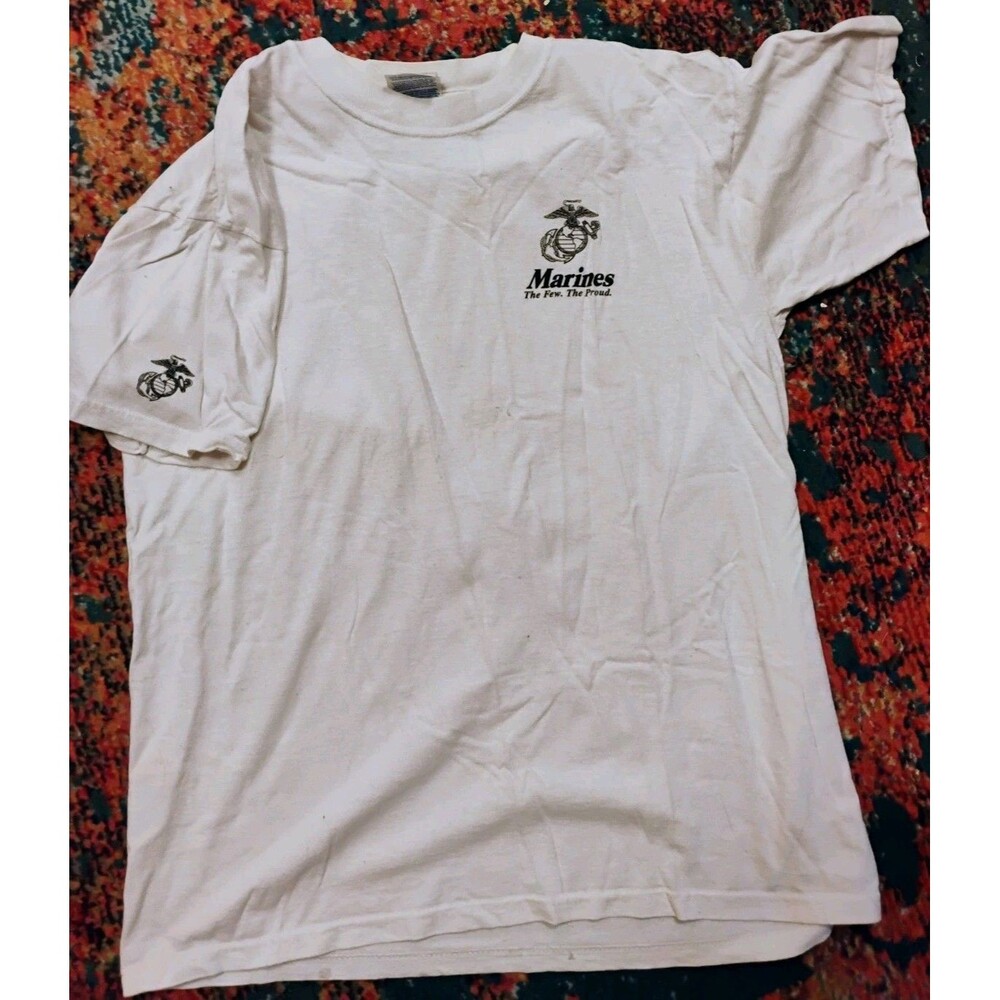 Vtg USMC T Shirt White Marines The Elite Force The Few The Proud Graphic Tee L